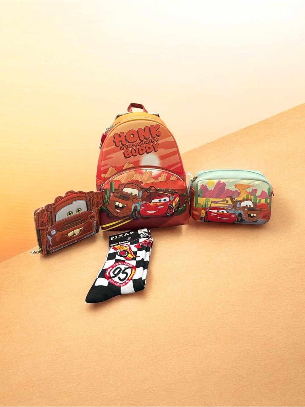Red Lightning McQueen Backpack, Pouch, Wallet, and Sock Set of 4